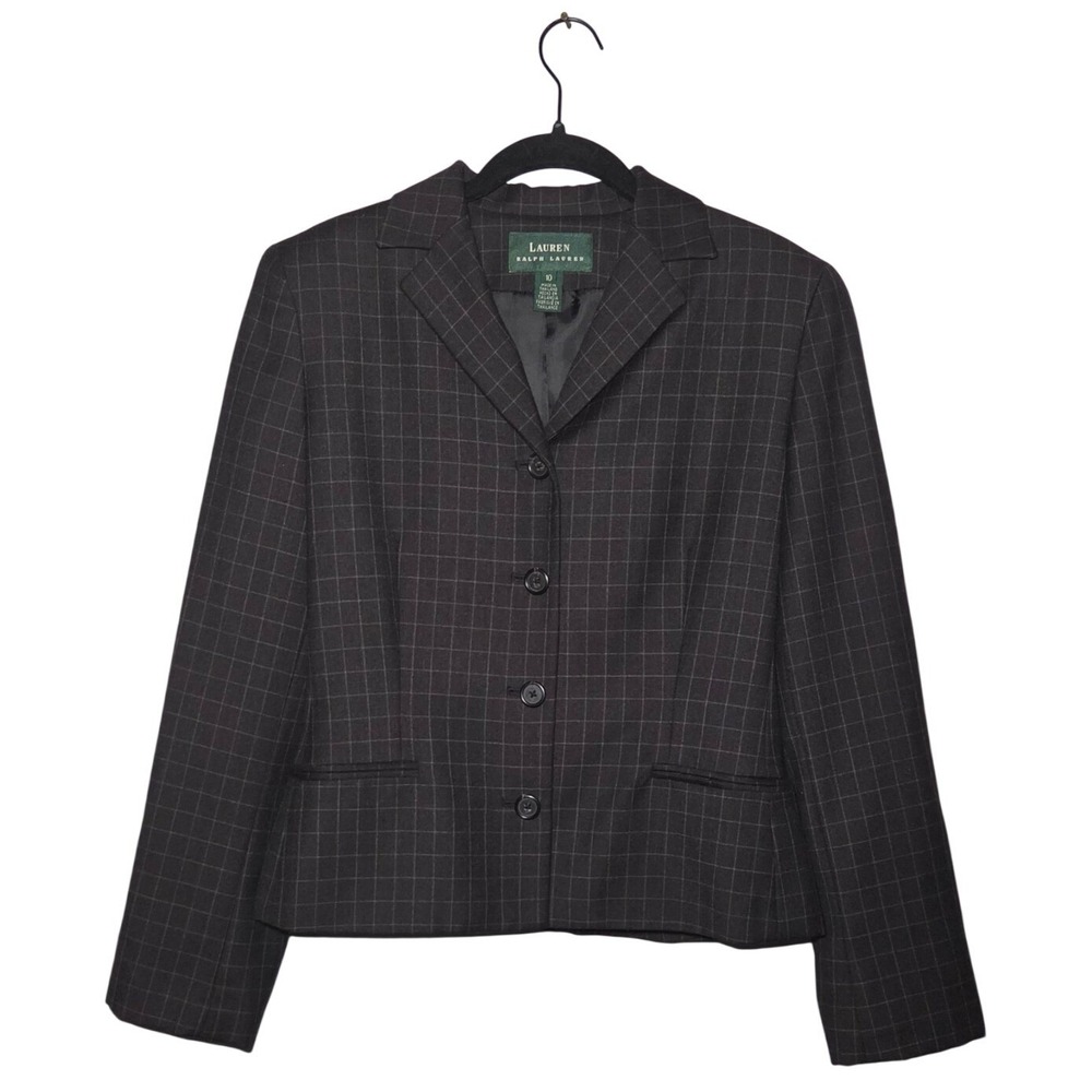 Vintage Lauren Ralph Lauren Blazer Womens 10 Black Grid Plaid 4-Button Career